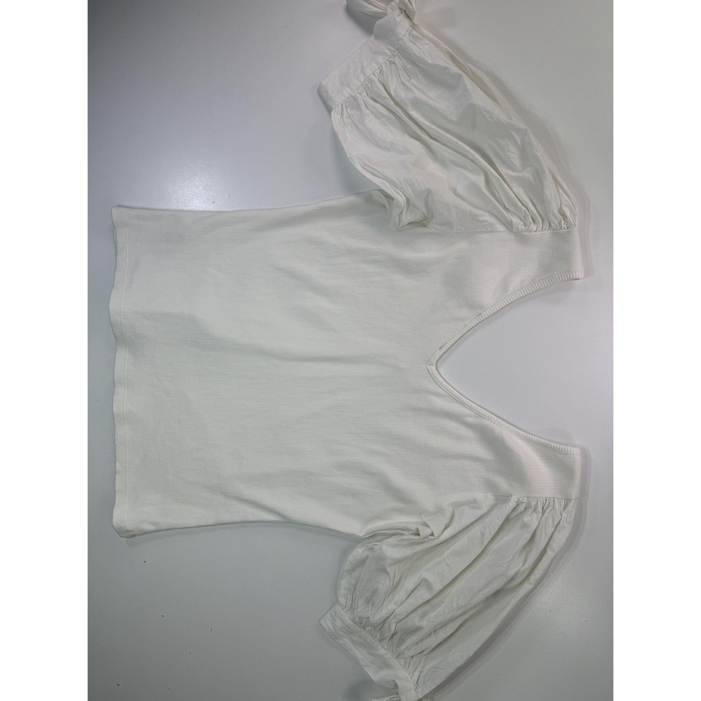 Maeve Anthropologie Shirt Womens Large White Puff Sleeve Tie Cuff V Neck Top - Picture 10 of 11